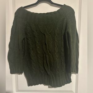 Ann Klein green cable knit sweater boatneck.